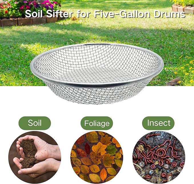 Soil Sifter for Gardening, Rock Sifter for 5gallon Bucket, Dirt Sifter Compost Sifter, Sifter for Gravel Sawdust Vermicompost