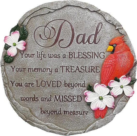INSPIAMZUE Dad Memorial Stone - Cardinal Memorial Garden Stone Sympathy Gift for Loss in Loving Memory of Dad in Heaven - Remembrance of Father Bereavement Keepsake Gift TNS1