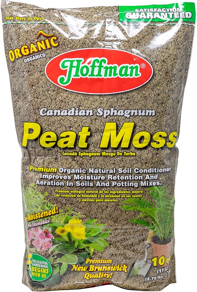 Hoffman Canadian Sphagnum Peat Moss Soil Conditioner to Improve Moisture Retention and Aeration, 10qt Bag, Pack of 4