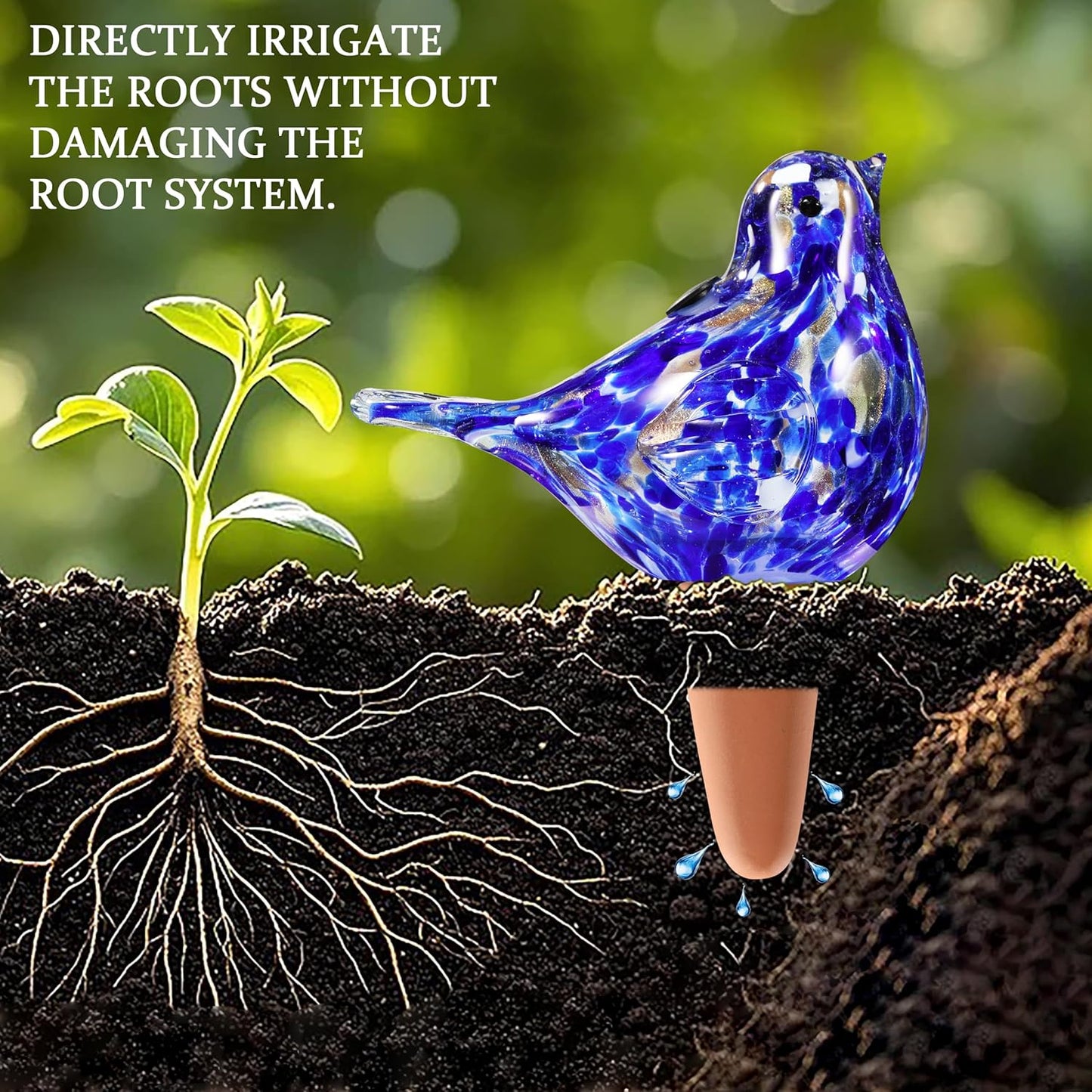 Glass Bird Shaped Plant Watering Ball Glass Automatic Watering Ball Flower Pot Insertion Spike Drip Irrigation Device Watering Ball Irrigation System Plant Enthusiast Gift (Dark Blue)