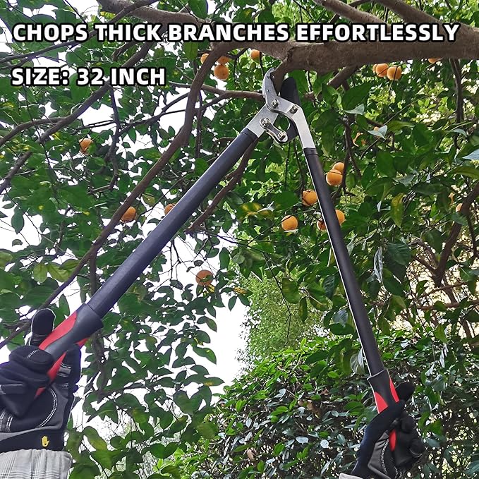 Loppers for Tree Trimming Heavy Duty Branch Cutter Tree Clippers with Compound Action, Chops Thick Branch Ease, Garden Lopper Pruning, 32 Inch Tree Trimmer with 2" Clean Cut Capacity