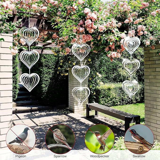 Bird Deterrents for Outside, Reflective 3D Stainless Steel Wind Spinners, Garden Decor, Bird Scare Devices to Keep Woodpeckers, Pigeons Away from Your House, Patio, Orchards