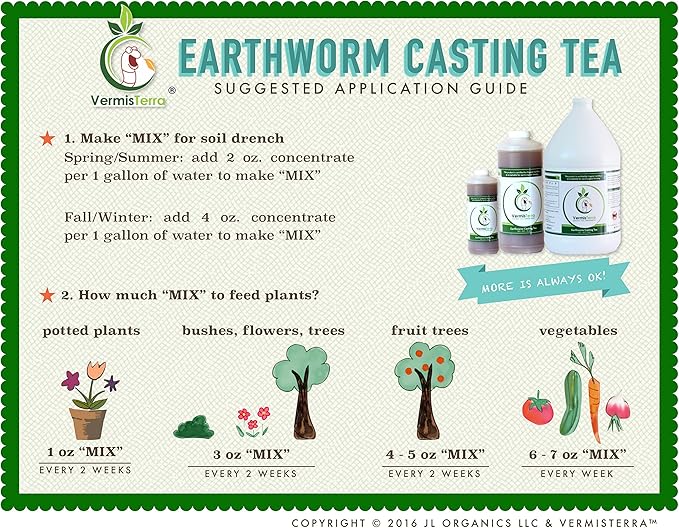 Worm Tea for Gardening and Composting - 32oz Quart - Organic Earthworm Soil Enhancer - Vermicompost Fertilizer - Increase Yields, Boost Growth - Vegetables, Flowers, Fruit and Trees - Plant Probiotic