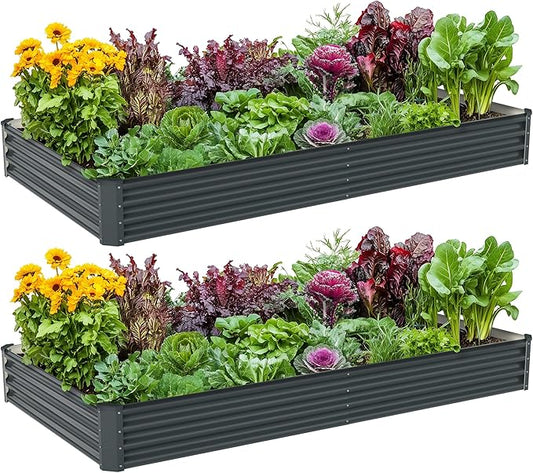 2PCS 8x4x1ft Raised Garden Bed-Outdoor Galvanized Planter Box for Vegetables, Fruits,Herbs, Flowers, Metal Raised Garden Bed kit-Grey