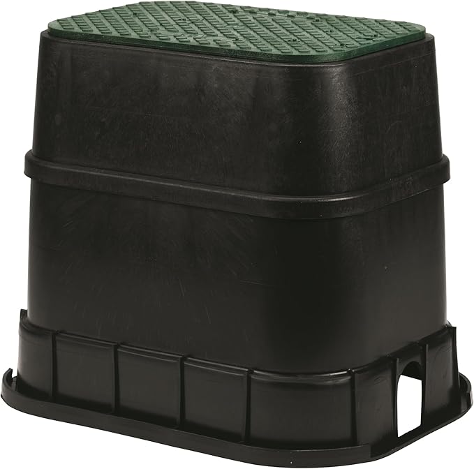 Rain Bird CPVBSTDEXT Professional Series 6" Extension Rectangular Sprinkler Valve Box, Black with Green Lid, 19" High