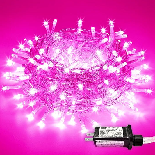 JMEXSUSS 66 Ft Pink Lights for Room Decor, 200 LED Pink String Fairy Christmas Lights Clear Wire Plug in for Bedroom Indoor Outdoor Girl's Room Decorations