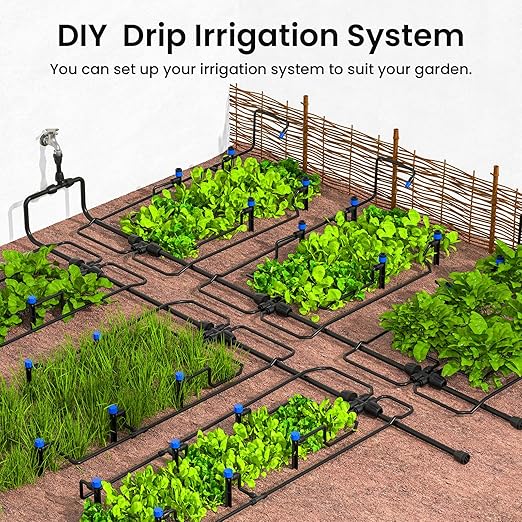 MIXC 230FT Drip Irrigation System,Quick Connector Garden Watering System Automatic Sprinkler System Kit for Lawn Raised Bed Greenhouse Plant Watering System with 1/2'' Tubing,Drip Emitters,Connectors