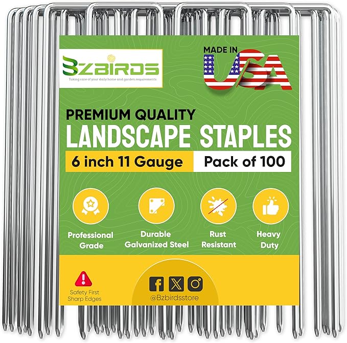 USA Made 100 Pack Landscape Staples 6 inch 11 Gauge Garden Stakes Galvanized Landscape Fabric Pins | Metal Stakes for Ground Cover Holding Fence Christmas Decorations Irrigation Tubing