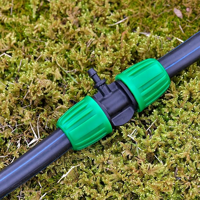 1/2 Inch to 1/4 Inch Drip Irrigation Tubing Fittings, Locking Caps Barbed Tee, Fit 1/2" Drip Tubing (OD: 0.6-0.65") x 1/4 Hose (ID 4mm)-12 Pcs/pack