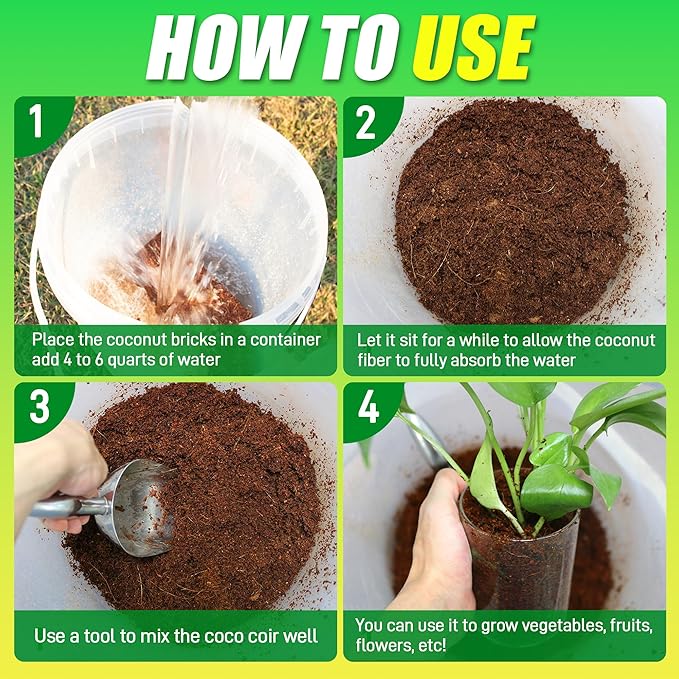 Coco Coir Brick for Plants- 6 Pack Premium 100% Organic Peat Moss Mix with Low EC & pH Balance, Fiber Coconut Husk for Planting, Gardening, Potting Soil Substrate