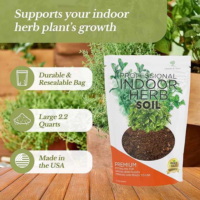 Professional Indoor Herb Plant Soil | Large 2.2 Quarts Ready to Use for Kitchen Herbs, Gardens, Cooking Herbs | Peat Moss, Coco Coir, Perlite, Dolomite | Made in USA