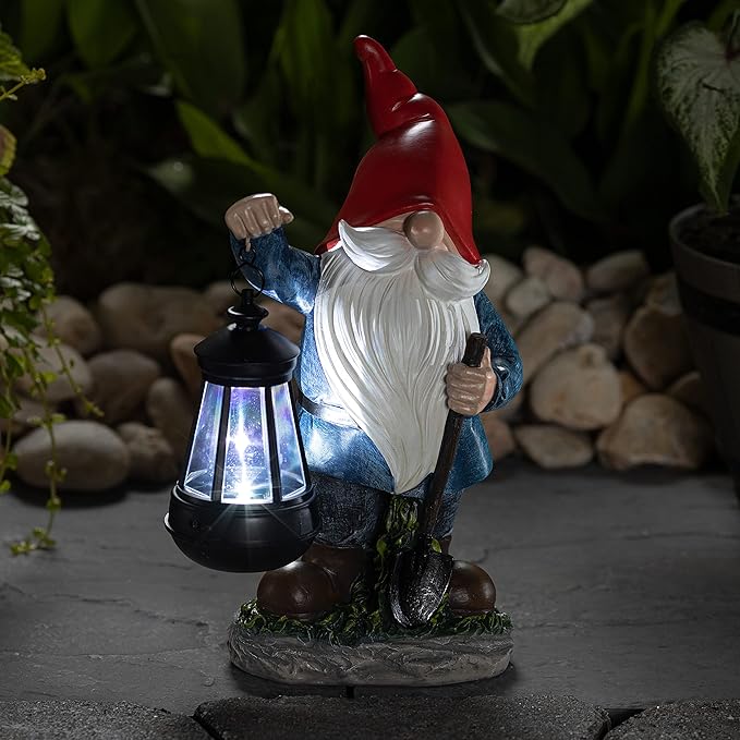 VP Home Earnest Garden Gnomes with Lantern Lawn Gnome Great Addition for Your Garden Solar Powered Light Garden Knome Christmas Decorations Gifts for Outside Patio Lawn