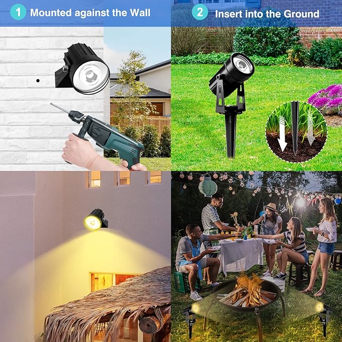 T-SUNUS Solar Landscape Spotlights, Solar Garden Spot Light IP65 Waterproof 9.8ft Cable, 2000mAh Separated Solar Panel, Auto On/Off for Garden Driveway Pathway Pool Area(Warm White 3000K)