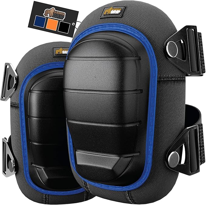 Gorilla Grip Adjustable Safety Knee Pad Set, Heavy Duty Durable Kneeling Pads for Work, Anti Slip Fasteners, Comfortable Gel Padding, Supportive Pads During Construction, Gardening Tool, Royal Blue