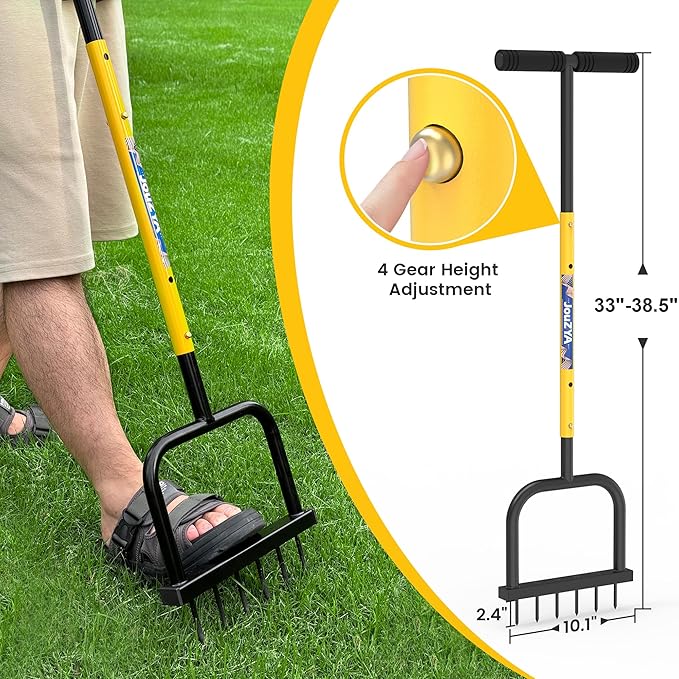 Adjustable Lawn Aerator Spike Tool with Wide Foot Plate, 6 Enlarged 6mm Spikes Manual Yard Grass Aerator Gardening Tool for Lawn Care Courtyards, 38''