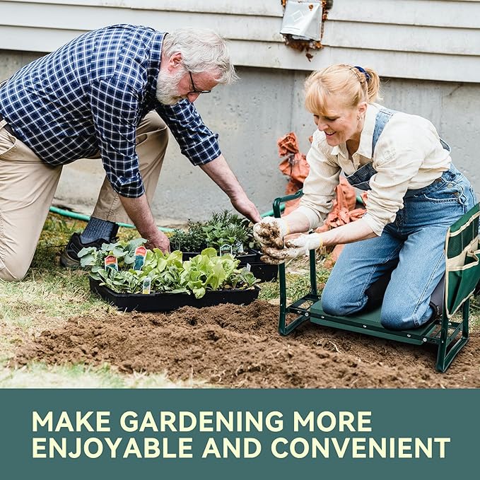 Garden Stool,Garden Kneeler and Seat, Gardening Bench with 1 Tool Pouches EVA Foam Pad for Kneeling and Sitting to Prevent Knee & Back Pain, Gardening Gift for Seniors,Women, Grandparents, Mom & Dad