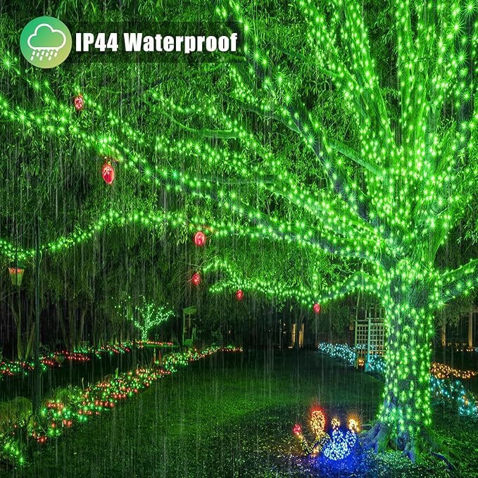 33ft 100 LED String Lights Indoor - Christmas Lights Outdoor 8 Modes Clear Wire Waterproof Plug in Twinkle Fairy Lights for Christmas St Patricks Day Decorations, Green