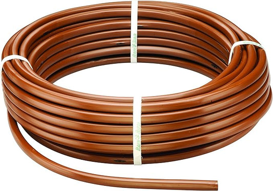 Rain Bird ET63-100S Drip Irrigation Pressure Compensating 1/2" (0.634" OD) Emitter Tubing, 18" Emitter Spacing, 100' Roll, Brown
