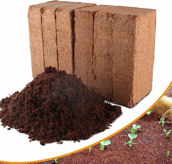 Premium Organic Coconut Coir Bricks - 6 Pack Coco Coir Bricks for Planting, Gardening, and Potting Soil Substrate. Low EC & pH Balanced 100% Organic Peat Moss Mix with Fiber from Coconut Husks
