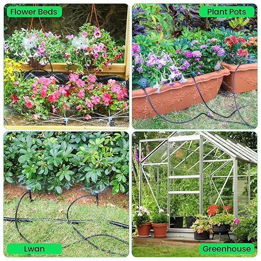 MIXC Drip Irrigation System, 95FT Quick Efficient Connector Garden Irrigation System Plants Watering System For Lawn Patio Raised Bed Automatic Irrigation Equipment With 1/2''&1/4"Tubing,Drip Emitters