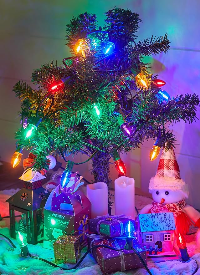 Multicolor C7 LED Christmas String Lights, 50FT C7 Vintage Christmas Lights, Commercial Connectable Christmas Tree Lights for Xmas Holiday Roofline Garden Wedding Decor