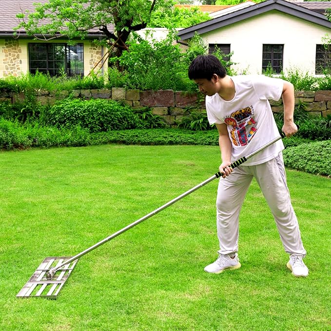 Lawn Leveling Rake 30x10 inch, Heavy Duty Lawn Leveling Rake with 6.5FT Adjustable Handle, Stainless Steel Effort Saving Levelawn Tool for Grass, Golf Field, Level Soil or Dirt Ground