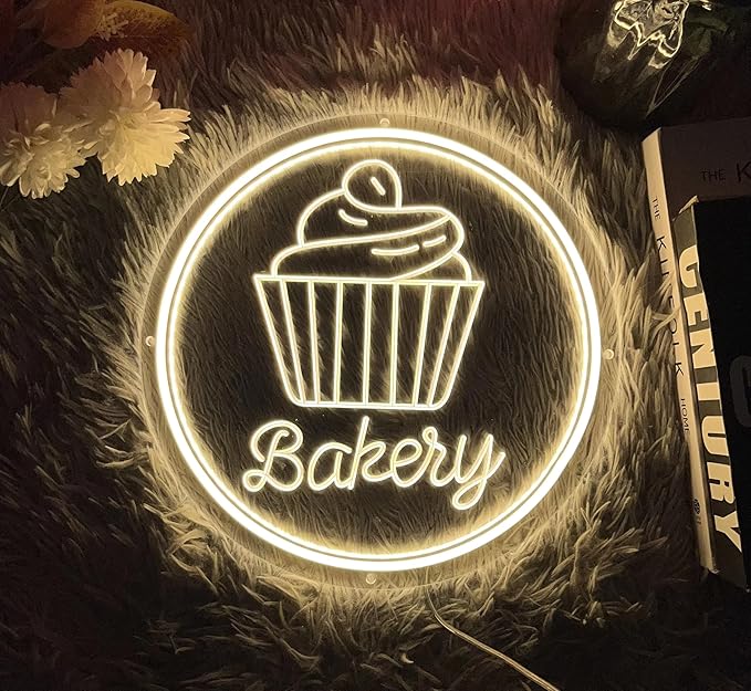 Bakery Neon Sign for Wall Decor Dimmable LED Neon Light Cake Bread Light Up Signs for Business Dessert Food Shop Restaurant Coffee Bar Birthday Party Decoration