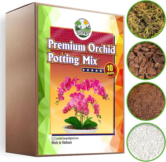 DUSPRO Orchid Potting Mix for Repotting with Moss Pine Bark Mulch Perlite & Coco Peat Natural Ingredients, Orchid Bark Potting Mix, Orchid Repotting Kit Drainage Indoor Potting Medium Great 10QT