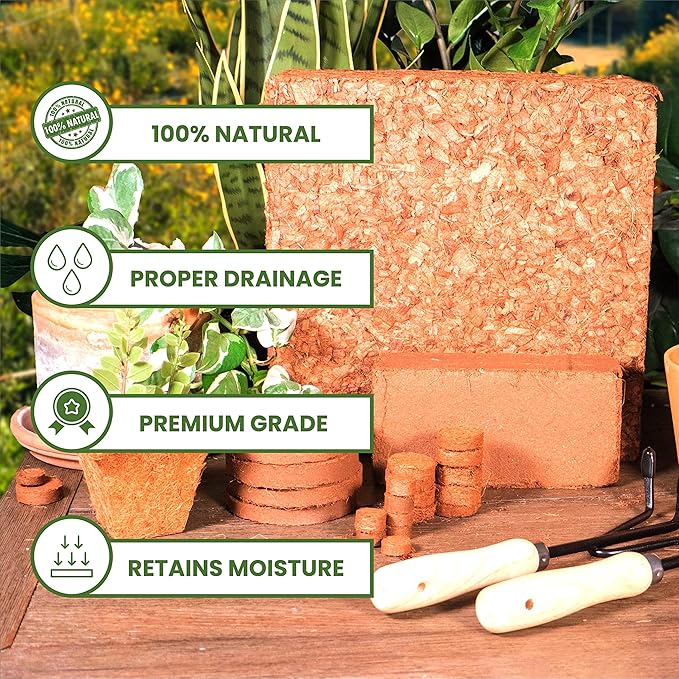 Coco Coir Chips 2-Pack Envelor 2.4 Cu. Ft. Compressed Coconut Coir Bricks 10 lb. Natural Substrate for Indoor Outdoor Coco Chips for Plants Orchid Bark Coco Coir Brick Plant Soil Indoor Potting Mix