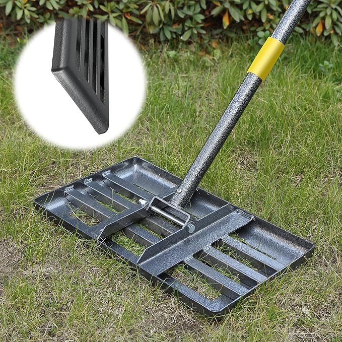 Lawn Leveling Rake with Smooth Edge,Heavy Duty 17"x10" Lawn Leveling Rake with 5FT Adjustable Handle for Yard Garden Lawn Leveling, Soil Sand Spreading Dirt Top Dressing, Small Lawn Level Tool
