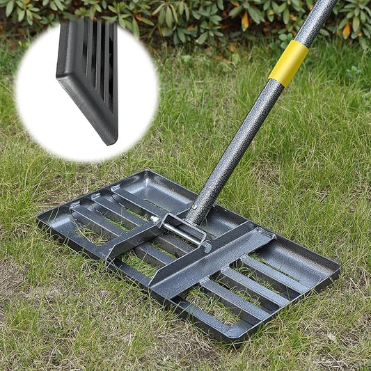 Lawn Leveling Rake with Smooth Edge,Heavy Duty 17"x10" Lawn Leveling Rake with 5FT Adjustable Handle for Yard Garden Lawn Leveling, Soil Sand Spreading Dirt Top Dressing, Small Lawn Level Tool