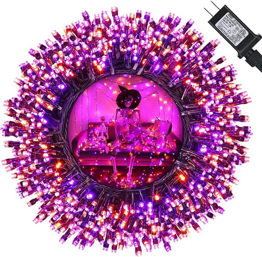 Orange and Purple Halloween Lights, 82ft 200 LED Halloween String Lights with 8 Modes, Waterproof Plug in Orange Purple String Lights for Halloween Party, Garden, Indoor Outdoor Halloween Decorations