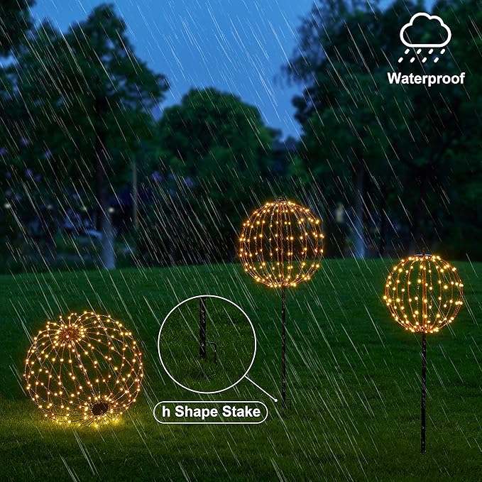 LIGHTSHARE 12IN 96LED Light Ball Light Garden Yard Decoration Pathway Lights Sphere Light with Fold Flat Metal Frame Indoor Outdoor Waterproof, Plug in