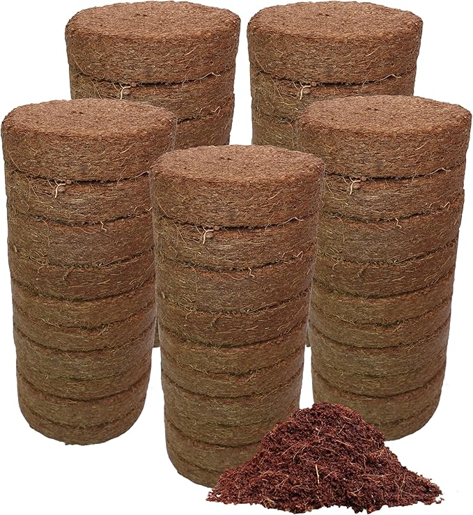 Coco Coir Discs (70mm 50-Pack) - Organic Coconut Coir Seed Starting Discs - Coconut Fiber Seedling Soil for House Plants, Potting Soil, & Indoor Plants - Organic Coco Coir for Plants & Potting Mix
