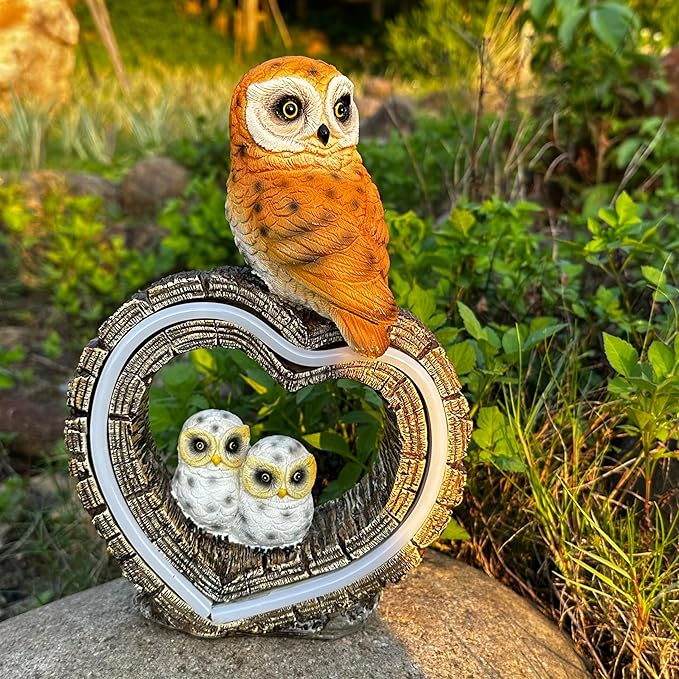 Solar Outdoor Garden Statue, Garden Decor Waterproof Solar Owl Lights for Outside Yards, Art Lawns,Christmas,Home Decor,Birthday Gifts for Women Mom(Love Owl)