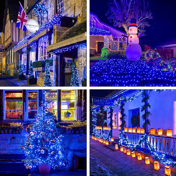 JMEXSUSS 250 LED Blue Christmas String Lights: 91.5ft Extendable Green Wire Blue Christmas Lights Outdoor Waterproof - 8 Modes Christmas Tree Lights Indoor
