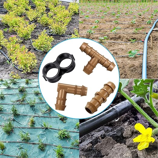 Outus 36 Pieces Drip Irrigation Fittings Kit 1/2 Inch Tubing Fitting Set includes 9 Tees, 9 Couplings, 9 Elbows and 9 End Cap Plugs Drip Barbed Connectors for Compatible Drip or Sprinkler Systems