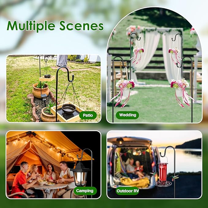 XDW-GIFTS Bird Feeder Pole for Outdoor, 2-Pack 45 Inch Shepherds Hooks Heavy Duty Garden Pole for Hanging Plant Basket, Solar Light Lanterns, Garden Plant Hanger Stands with 5 Base Prongs