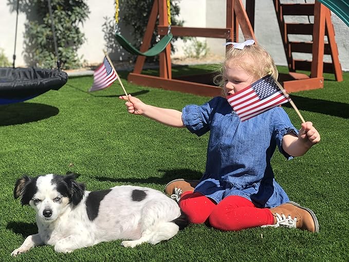 American Flags on Stick - Handheld Spearhead US Flag for 4th of July, Memorial Day Event Decorations - Patriotic Decor for Indoors & Yard - Wooden Stick, Cotton Fabric (4"X6" - 12 Pack)