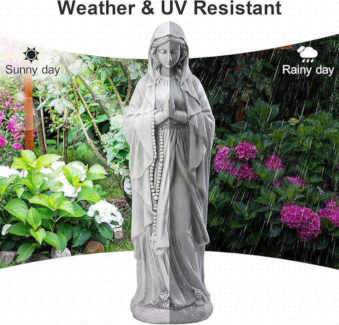 TOETOL Virgin Mary Praying Statue 29.9 Inch Tall Outdoor Garden Religious Decorations Statue Clearance for Home Yard Patio Lawn Hallway Decor Sculpture Magnesium Oxide Stone