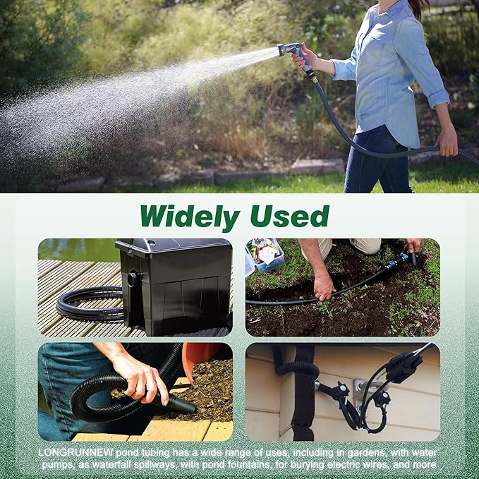 Kinkproof 1.5" Flexible PVC Pond Tubing, 26.9 Ft Length, Corrugated Hose for Connecting Pond Components, Waterfalls, Filters & More, Black