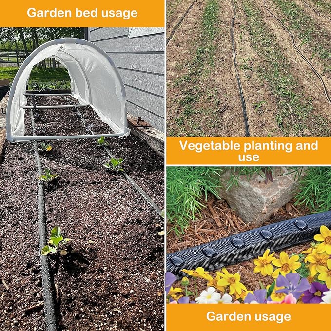 Flat Soaker Hose 50FT*2 Heavy Duty Double Layer Design Save 80% Water for Garden Lawn and Flower Bed Drip Irrigation (100FT)