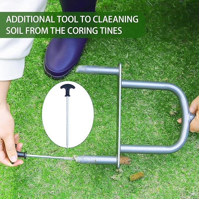 Manual Lawn Coring Aerator Tool, Plug Coring for Compacted Soils, Grass Aerators for Small Yards, Gardening Hand Tools, Aerator Lawn Tool for Loosen Soils -37 Inches（Black）
