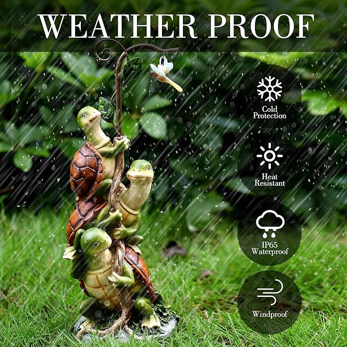 Turtle Figurine Garden Decor, Solar Turtle Outdoor Statue, Funny Turtle Gift Sculpture Decoration for Home Patio Yard Lawn Porch Ornament