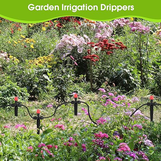 25 Pcs Drip Irrigation Emitters with Stake - Adjustable Drip Emitter Stream for 1/4" Drip Line Irrigation Tubing - Drip Irrigation System Parts Drippers Sprinkler Heads for Garden Watering System -Red