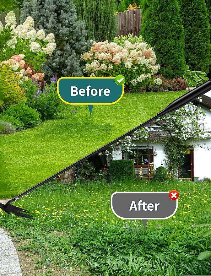 Stand Up Weeder Hand Tool, Long Handle Weed Puller Tool Garden Weeding Tool with 4 Claw, Gardening Hand Weeding Tool Hand Weed Puller for Dandelion Garden Yard, Heavy Duty Weed Remover Tool 12.2-27.5"