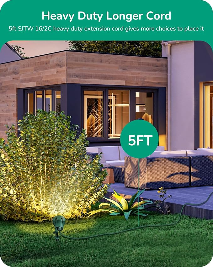 EDISHINE 120V Spotlight Outdoor, 5 Extra Color Lenses, 4.8W Waterproof LED Outdoor Spotlight, 5000K Landscape Lighting for Yard Flag Tree Holiday Decor, 180° Adjustable, UL Listed