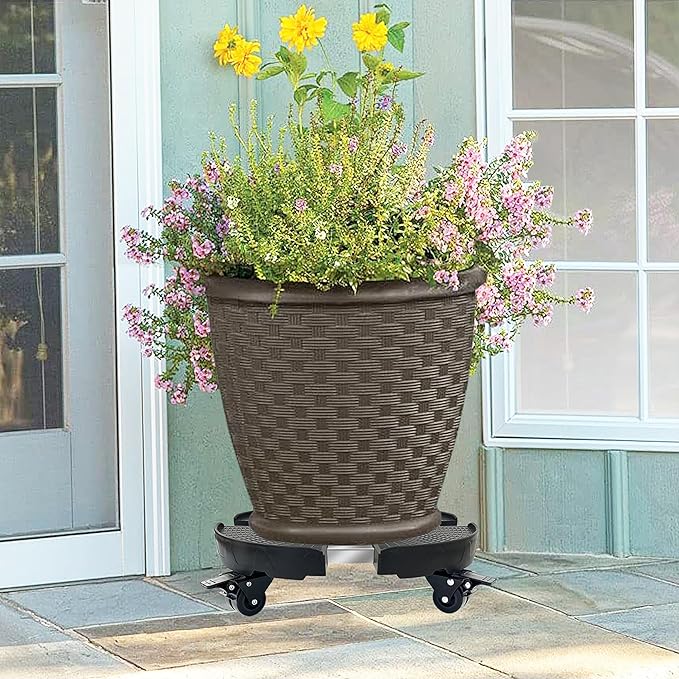 CASIMR Plant Caddy with Wheels, Heavy Duty 440lbs Capacity Rolling Plant Stand, 15-20 Inch Adjustable Indoor Outdoor Plant Dolly, Round Plant Roller Base Flower Pot Rack Holder Trolley Casters Tray