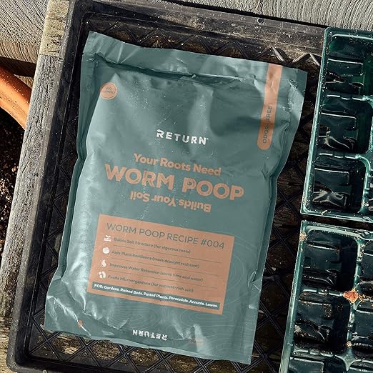 Return Worm Poop Recipe #004, Natural Worm Castings for Plants, Vegetable Garden, Lawns - Earthworm Soil Amendment & Organic Matter Fertilizer, Indoor & Outdoor Use, Eco-Friendly, Odor-Free (4 Quarts)