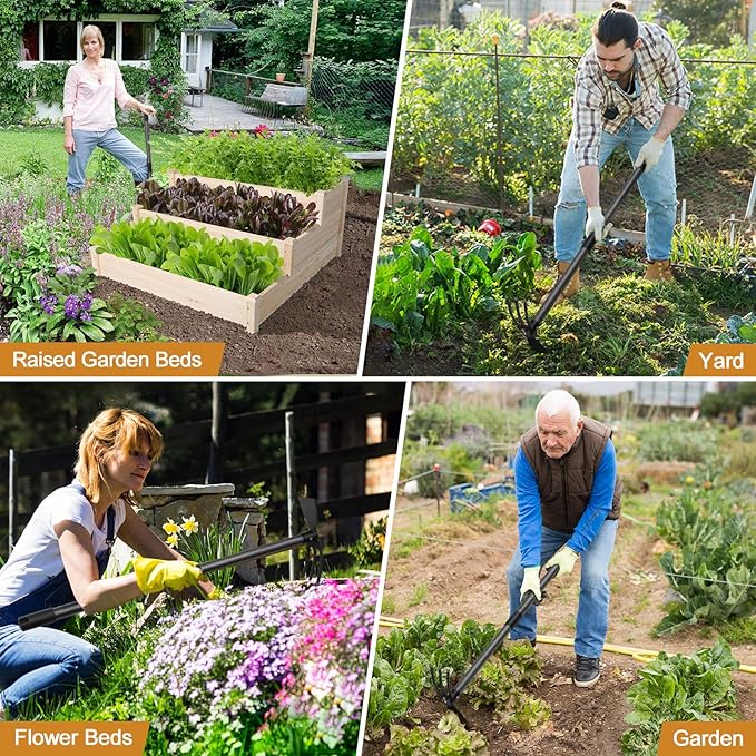 Hoe Garden Tool, Hoe Cultivator 2 in 1 Weeding Tools - 45" Long Handle Stand Up Weeder Hand Tiller, Heavy Duty Weeding Rake for Flower Beds Yard Lawn Gardening Digging Planting